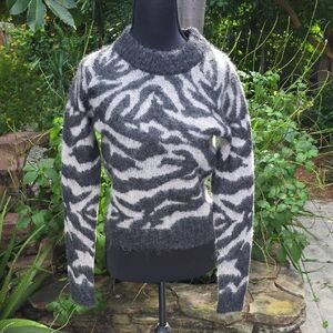 All Saints Black and White Mohair Cropped Zebra Sweater. Sz M. Gently Worn.